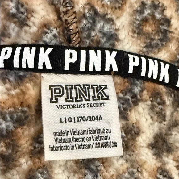 PINK Leopard Fuzzy Half-Zip Hoodie in Brown/Black/Cream - Picture 3 of 4